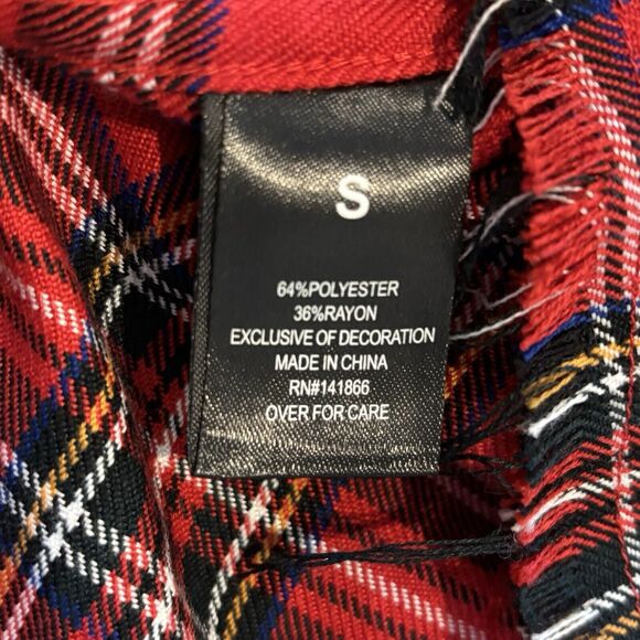 Kendall + Kylie Shirt Dress Small Red Plaid Embroidered Raw Hem Button Front - Picture 11 of 13